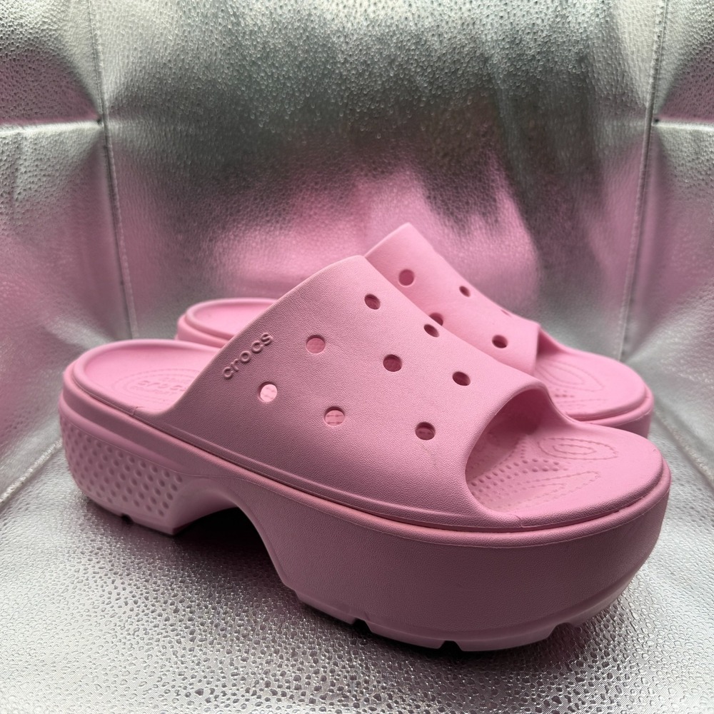 Size 9M/11W Crocs Stomp Pink Unisex Slip On Comfort Slide Platform Sandals